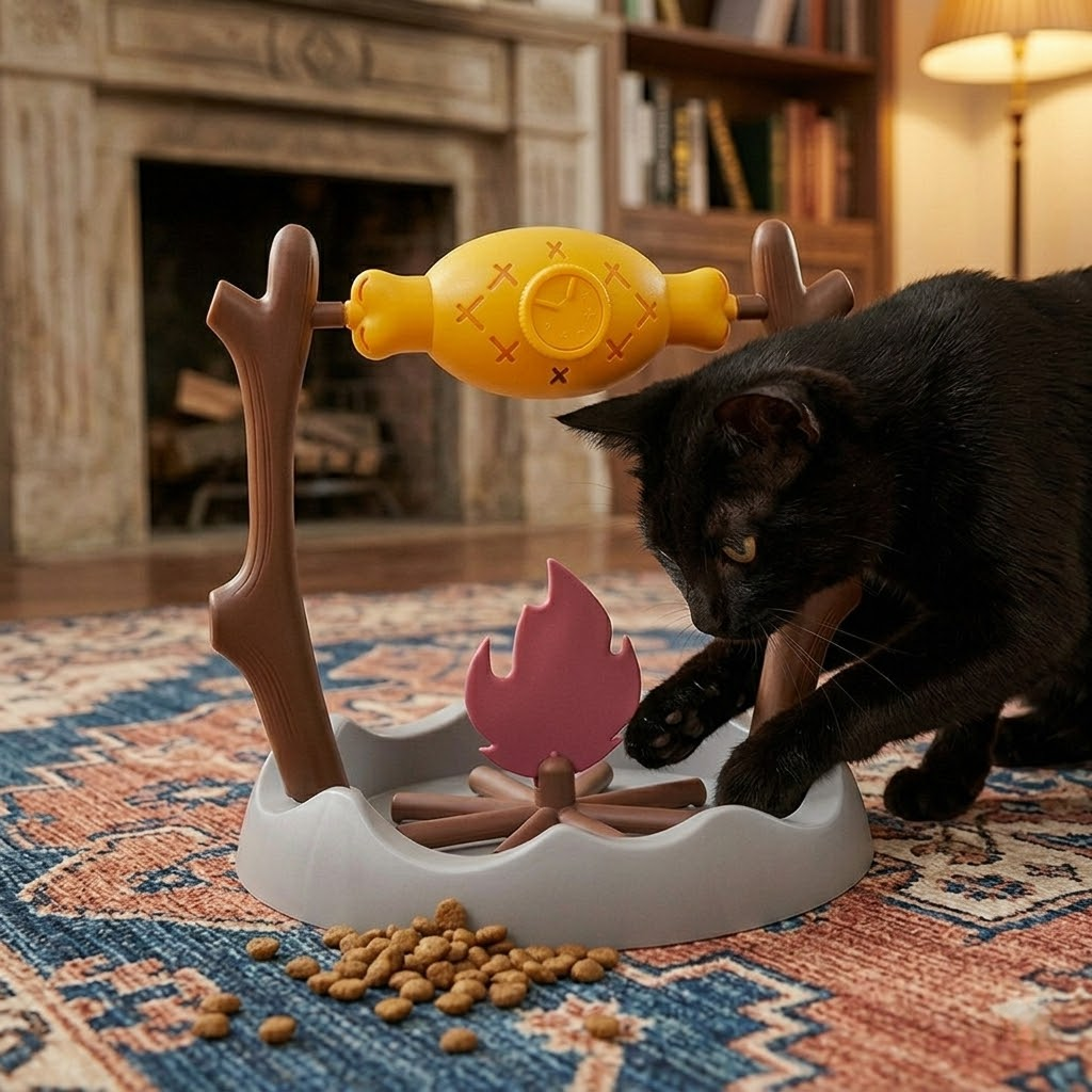 Interactive BBQ Roast Cat Puzzle Toy