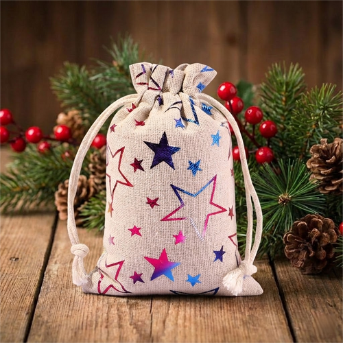 Christmas Foil Drawstring Gift Bags