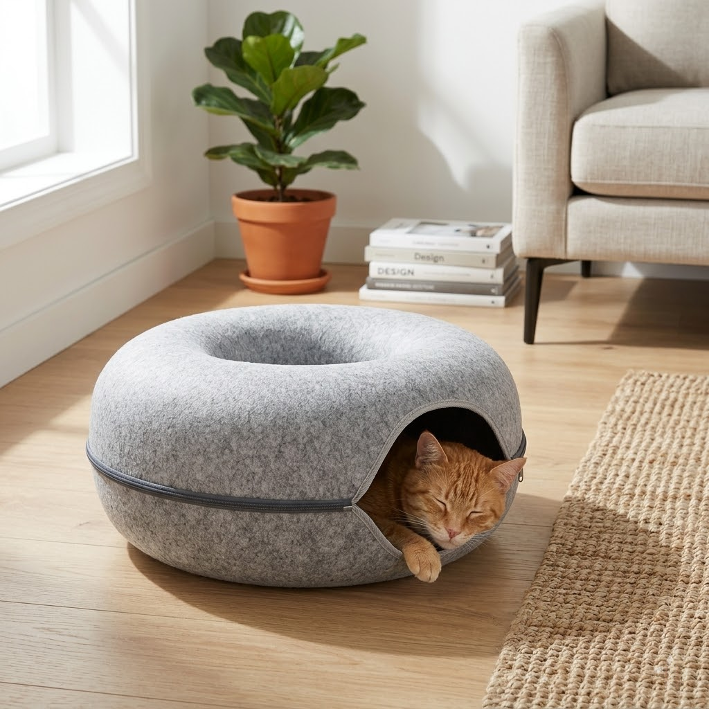 Premium Felt Donut Cat Bed & Play Tunnel