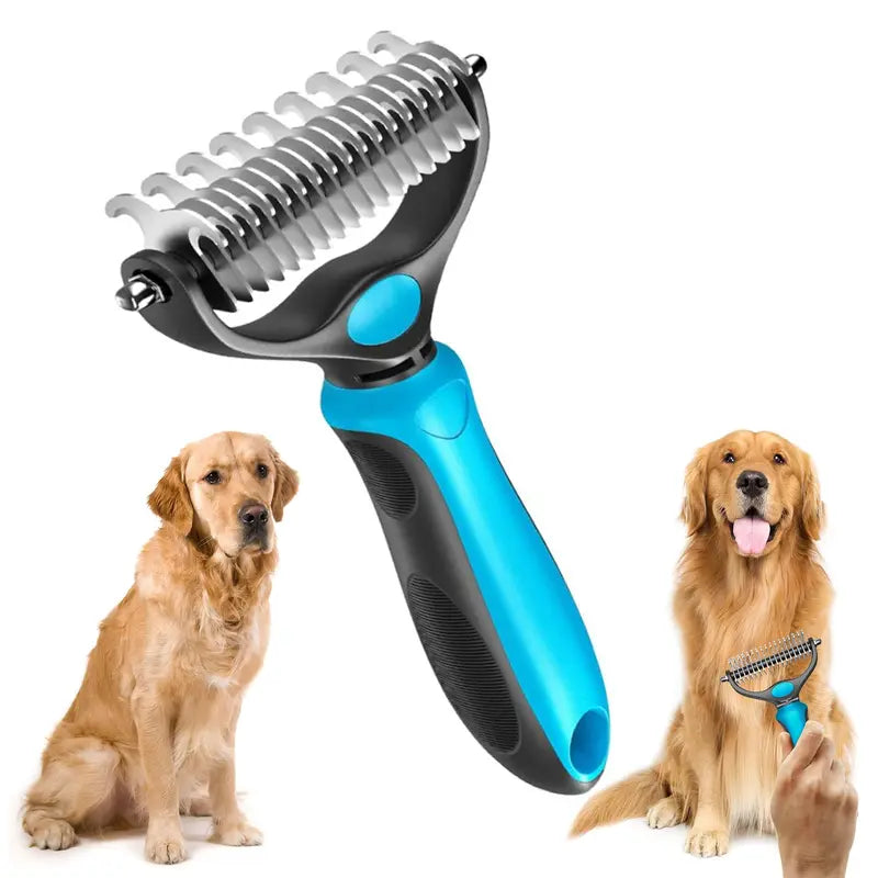 🐾Double-Sided Pet Grooming Brush – Hurtless Shedding & Dematting Undercoat Rake for Dogs and Cats