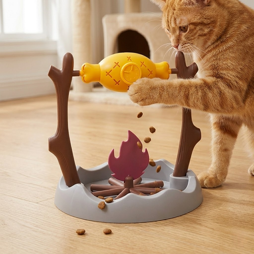 Interactive BBQ Roast Cat Puzzle Toy