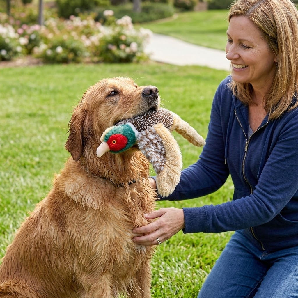 Interactive Squeaky Pheasant Plush Toy for Dogs