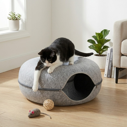 Premium Felt Donut Cat Bed & Play Tunnel